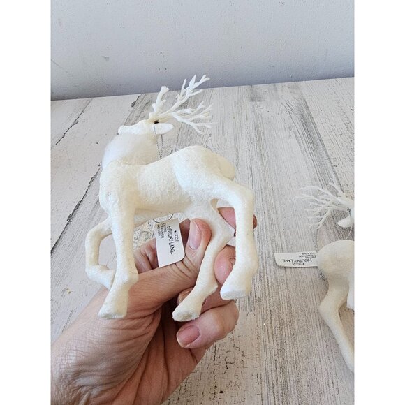 Vintage Macys holiday time reindeer fur glitter white ivory ornament Xmas tree - Picture 6 of 11